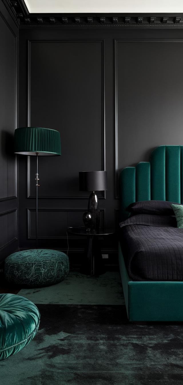 9 Beautiful Black and Dark Green Bedrooms