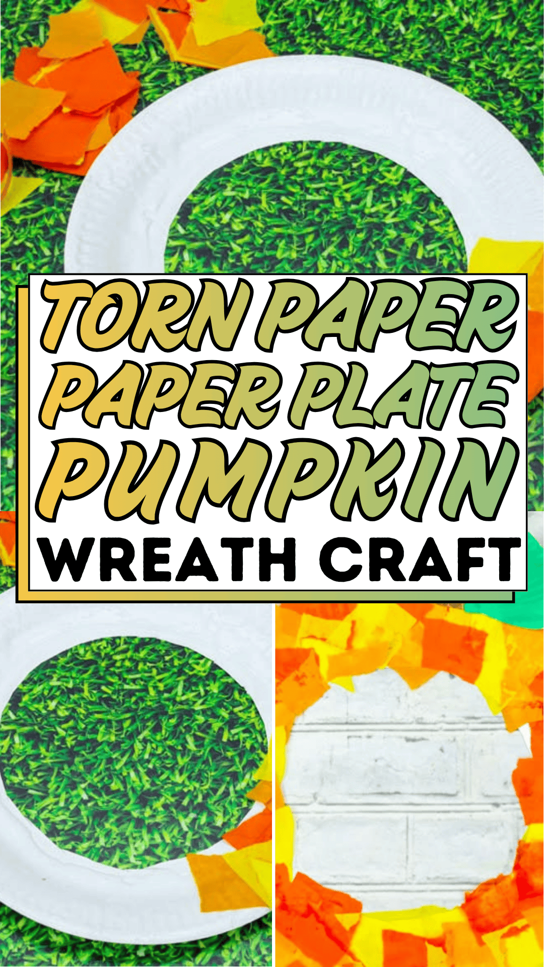 Torn Paper Paper Plate Pumpkin Wreath Craft